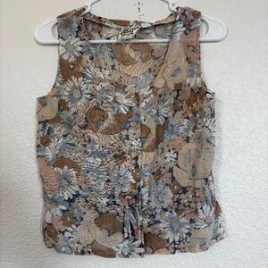 Vintage Frank Lee of California Floral Sleeveless Button Down Top